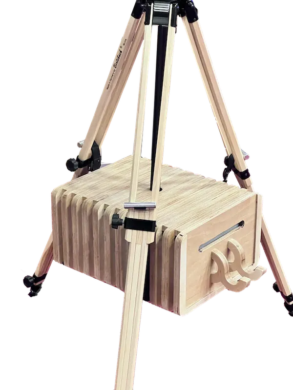 The printer in its wooden case